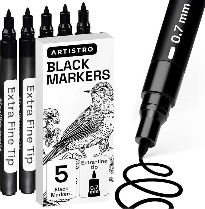 ARTISTRO 5 Black Paint Pen for Rock, Glass, Ceramic, Wood, Tire, Fabric, Metal, Canvas, Marking, ... | Amazon (US)
