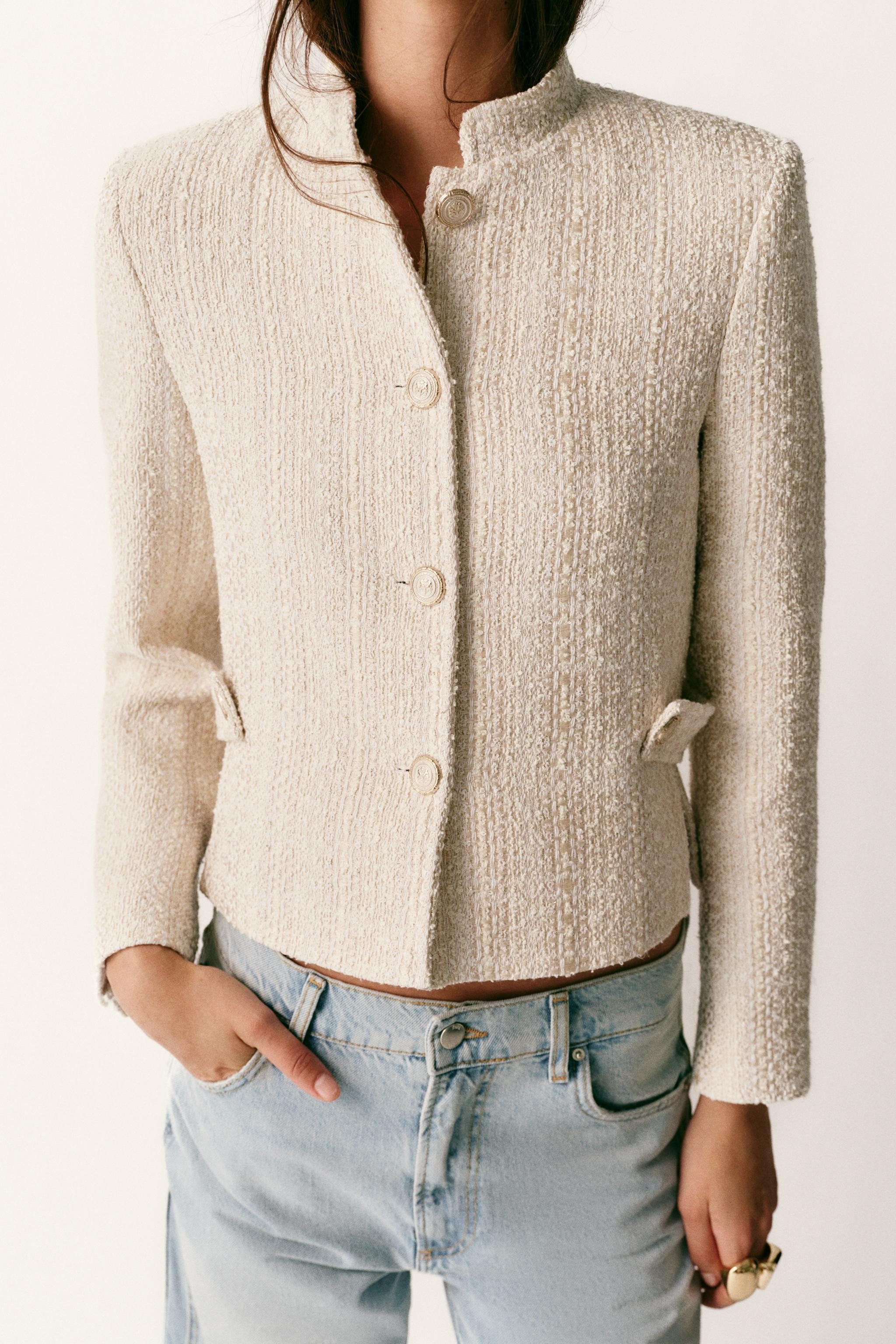 METALLIC THREAD SHOULDER PAD BLAZER | Zara US