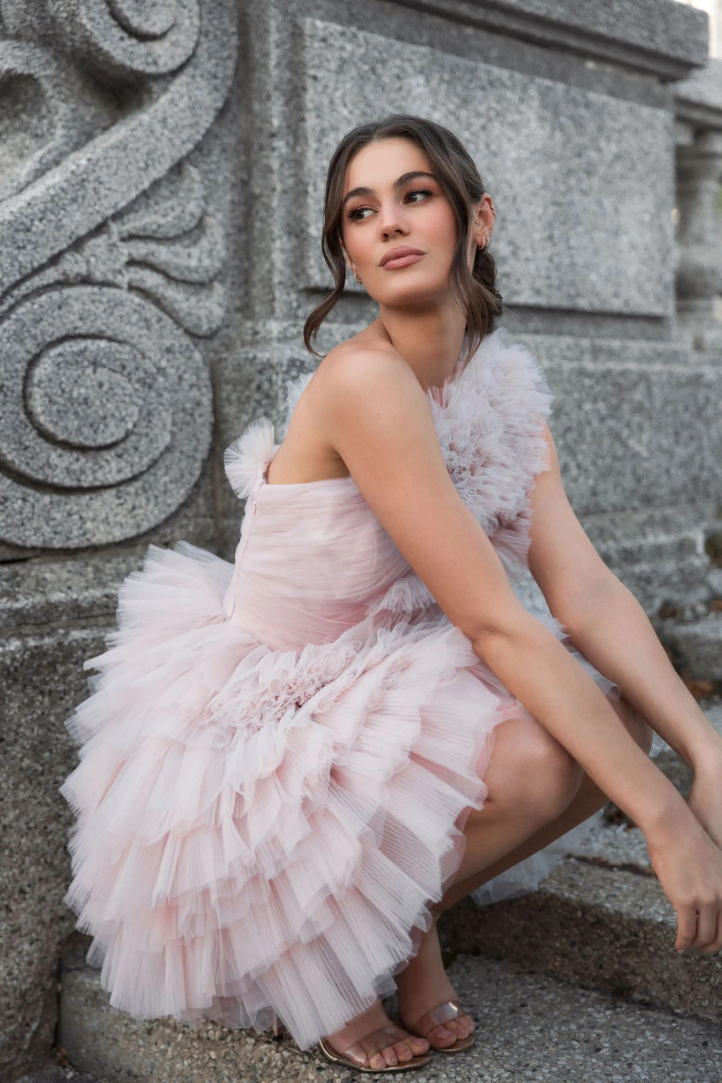 Pink Tulle Ruffle One Shoulder Mini Dress - Mac Duggal | Mac Duggal
