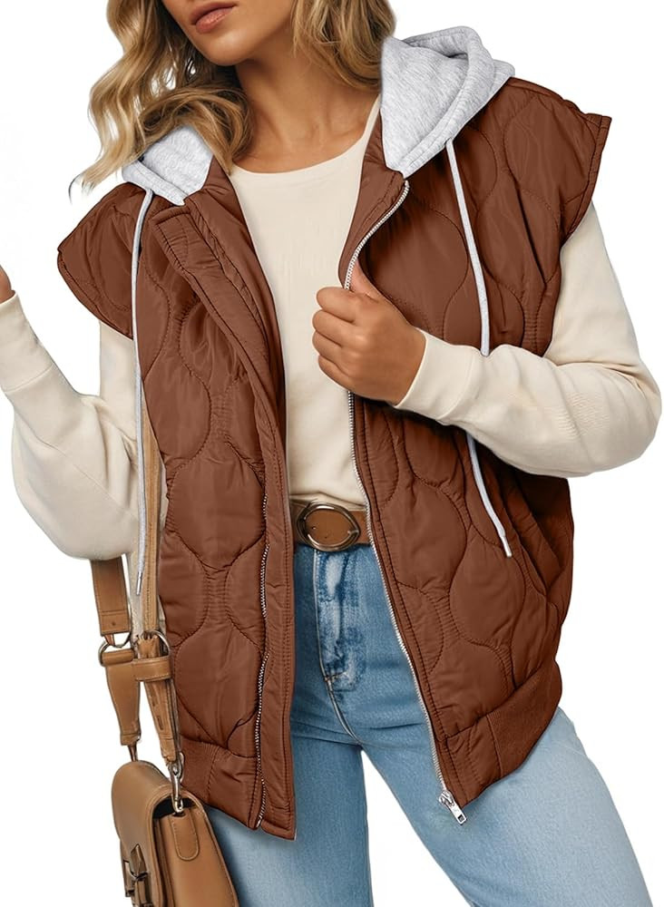 EVALESS Puffer Vest Women Cropped Hooded Zip Up Quilted Sleeveless Jackets 2025 Fall Lightweight ... | Amazon (US)