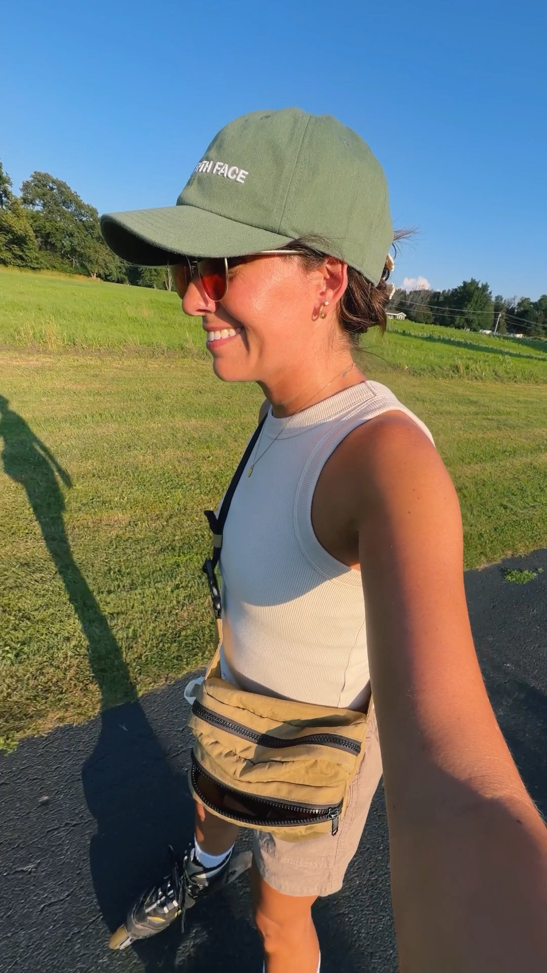 Rollerblading date night!

Small in my bra, small in my tank, and xs on my shorts. My sandals are size 6. My baggu belt bag is sold out in my color, so linked other colors and similar styles..
My hat may be sold out too, so I linked similar.