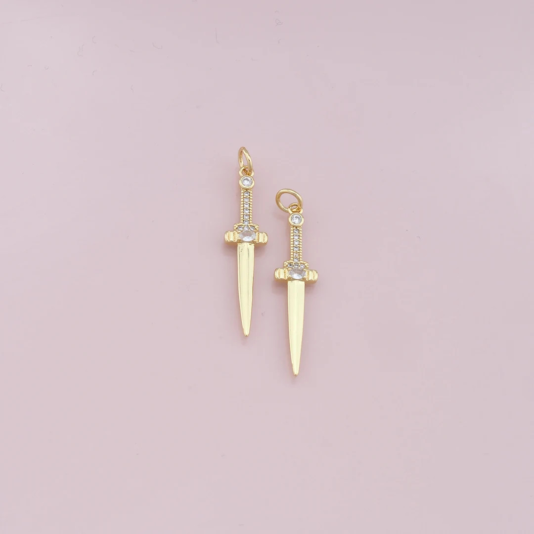 18K Gold Filled Dagger Pendant,cz Micro Pave Dagger Charm Bracelet Necklace for DIY Jewelry Makin... | Etsy (US)