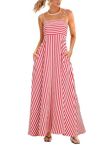 CUPSHE Womens Summer Maxi Dress Casual Sleeveless Square Neck Striped Beach Long Dress with Pocke... | Amazon (US)
