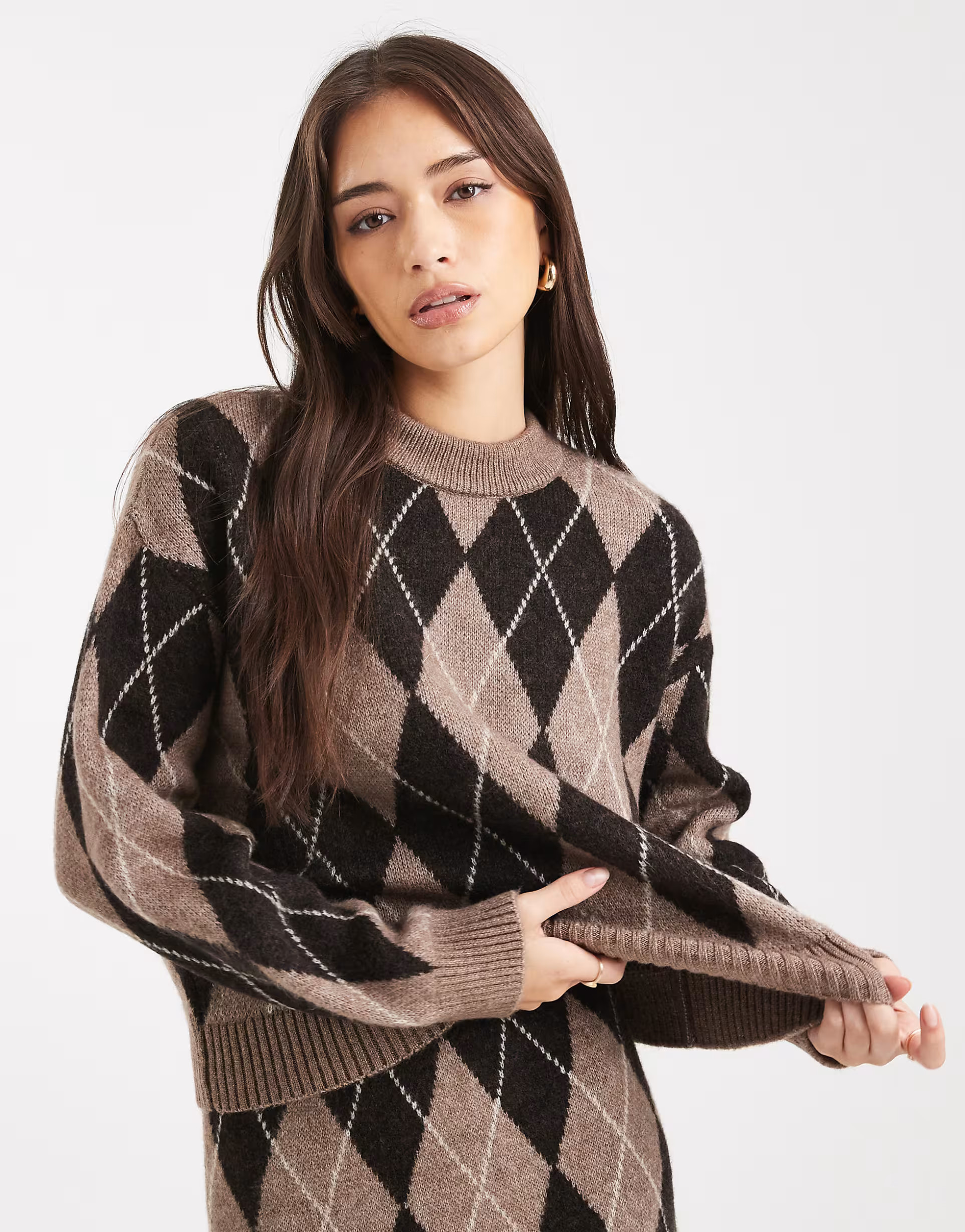 New Look co-ord argyle crew neck jumper in brown | ASOS (Global)