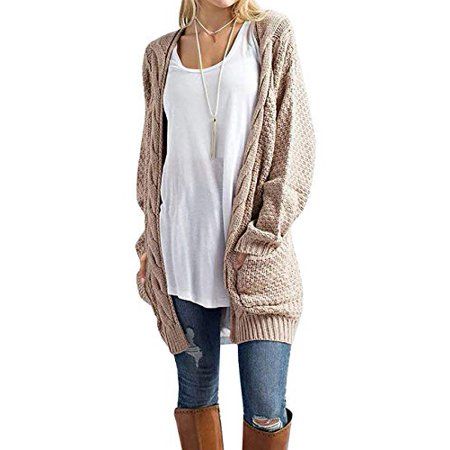 GRECERELLE Women s Loose Open Front Long Sleeve Solid Color Knit Cardigans Sweater Blouses with Pack | Walmart (US)