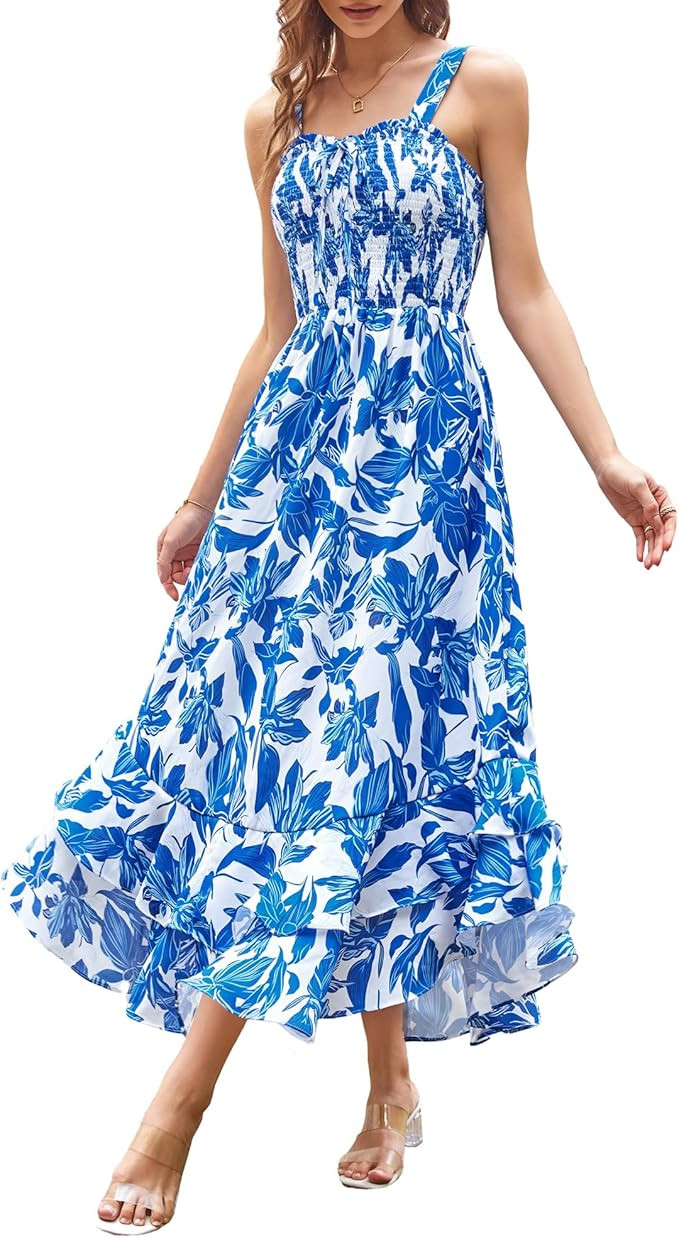 GRACE KARIN Women's 2025 Summer Floral Boho Dress Square Neck Strapped Swing A Line Sundress Beac... | Amazon (US)