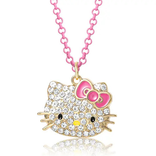 Hello Kitty Pave Pendant Necklace with Neon Red Chain, 16""+ 3"" in Gold, Neon Pink at Nordstrom | Nordstrom