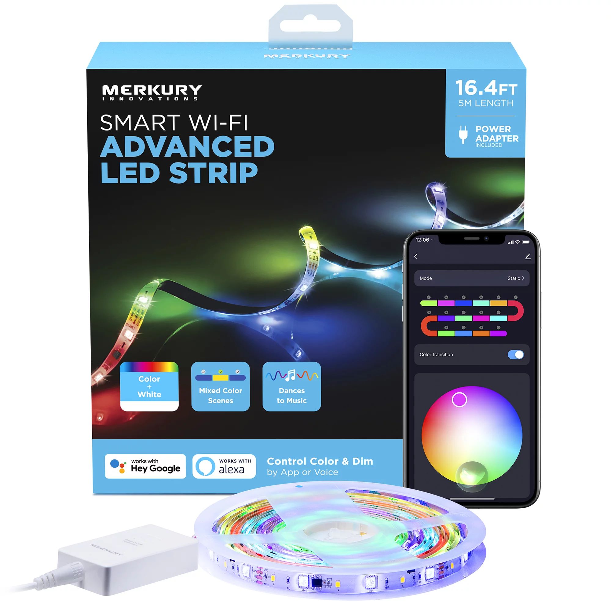 Merkury Innovations Smart Symphony RGBW Strip Lights, 16ft, Sound-Sync - Walmart.com | Walmart (US)