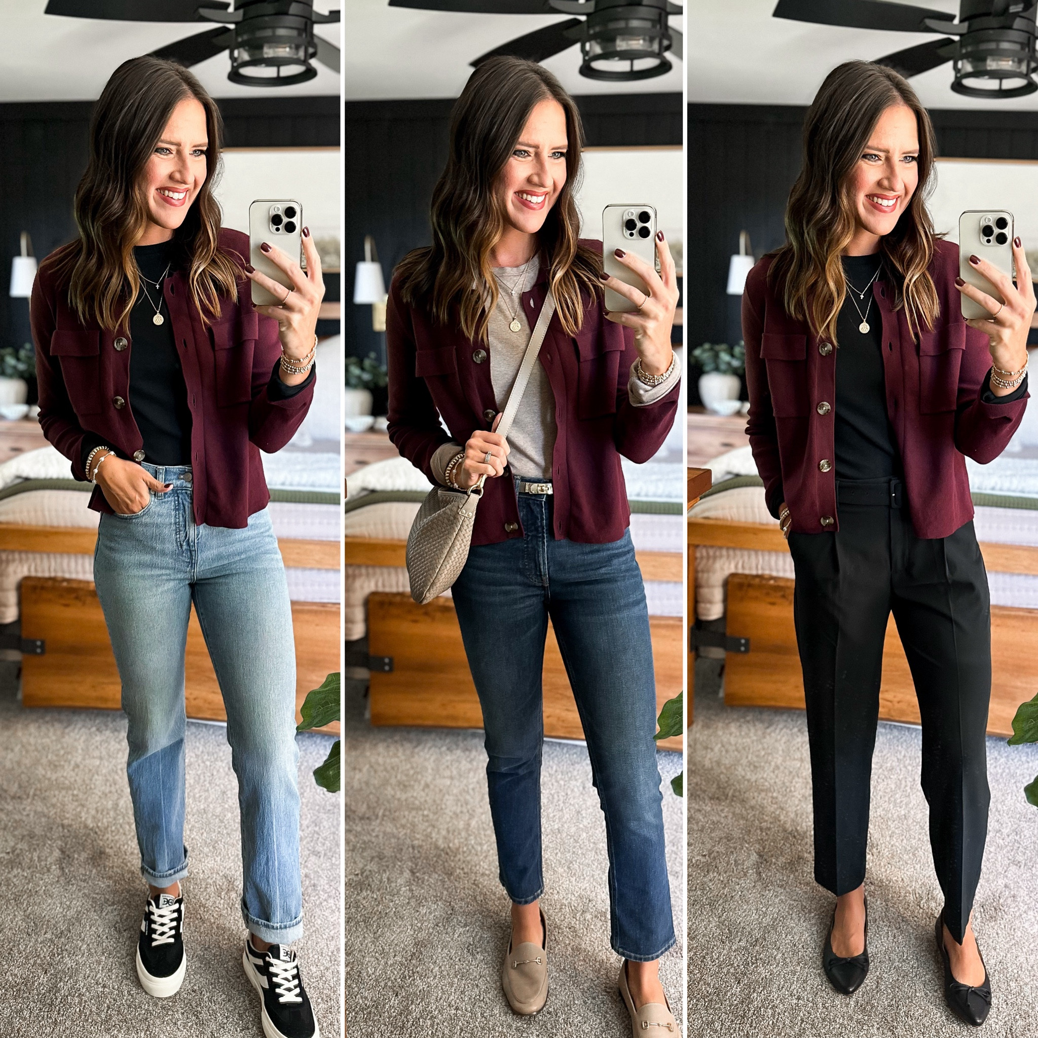 Fall Capsule Wardrobe - Burgundy Knit Jacket

Burgundy Jacket - medium 
Black long sleeve - small
Light wash jeans - size down, I’m in a size 25 
Taupe long sleeve - small tall 
Dark wash jeans - size 26 
Black dress pants - size 2 


#LTKFindsUnder100 #LTKStyleTip #LTKFindsUnder50