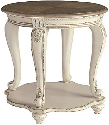 Signature Design by Ashley - Realyn Round End Table, White/Brown Wood | Amazon (US)
