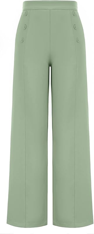 Belle Poque Women's High Waisted Wide Leg Pants Button Decorated Casual Stretchy Trousers with Po... | Amazon (US)