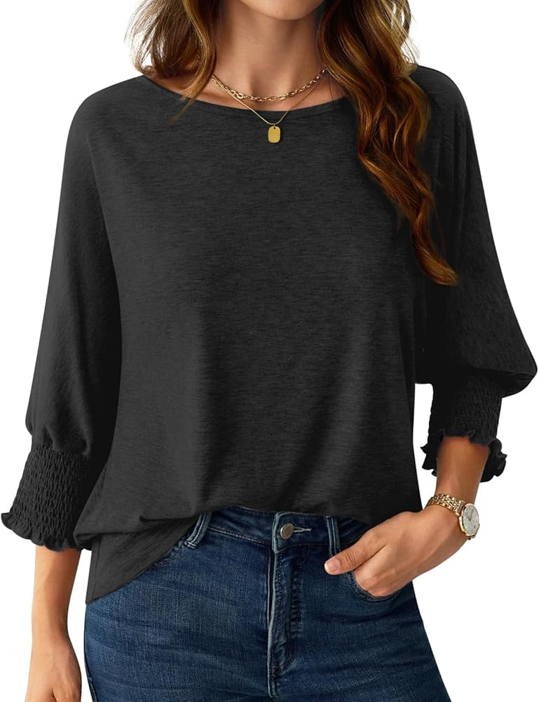 NORACORA Women's 3/4 Sleeve Tops Loose Fit Dressy Casual T Shirts for Women Basic Tees Blouses wi... | Amazon (US)