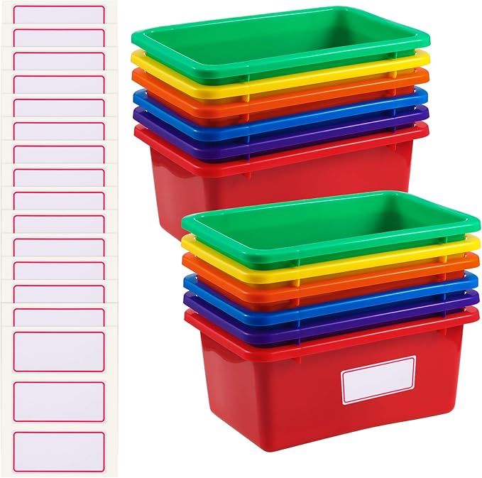 12 Pieces Plastic Cubby Bins Office Kids Storage Container Kids Toy Storage Organizer Bins with 1... | Amazon (US)