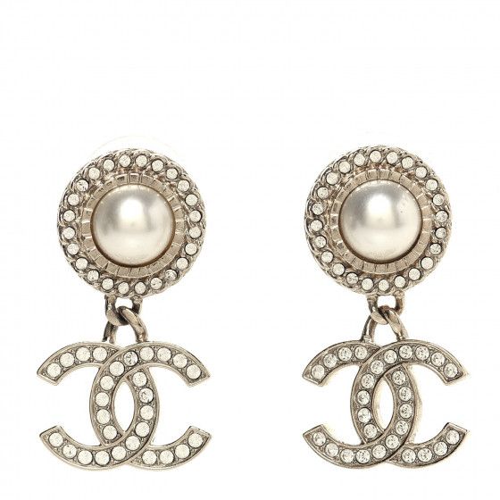 CHANEL Crystal Pearl Bow-tiful CC Drop Earrings Gold | FASHIONPHILE | Fashionphile