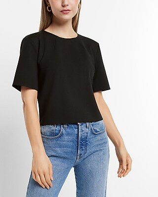 Skimming Crew Neck Ponte Boxy Tailored Tee | Express