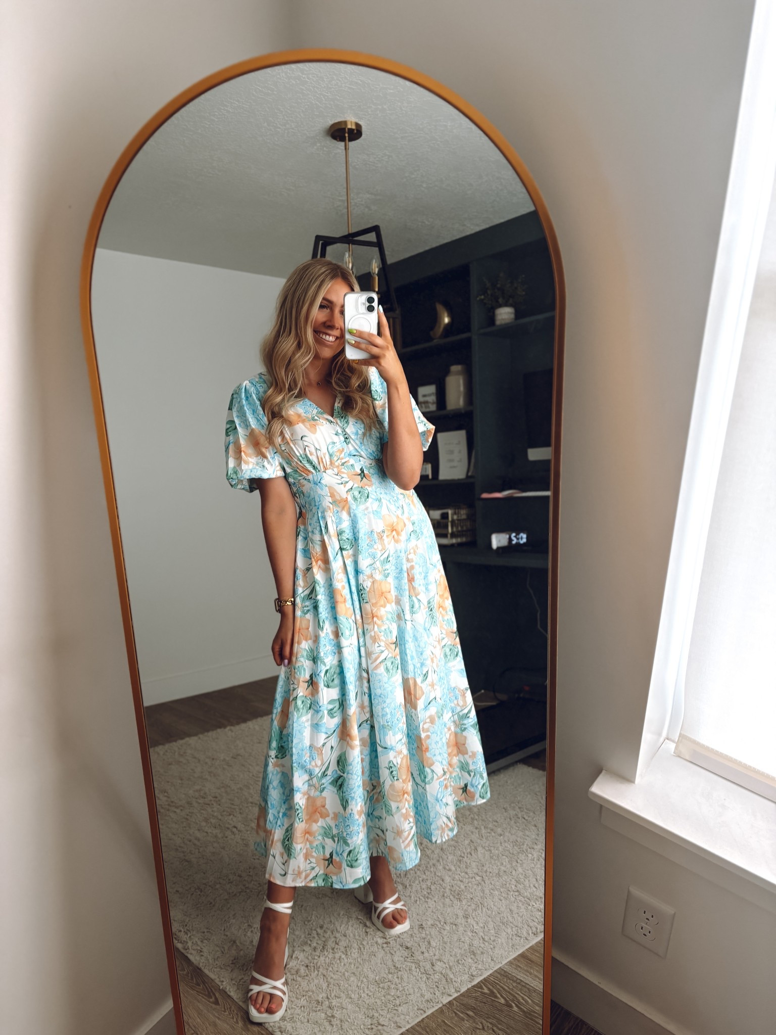 Easter outfit! More colors/patterns in this dress! 
Dress: wearing usual size M 
White Heels: true to size 

| wedding guest dress | baby shower guest dress | summer dress | spring dress | easter dress 

#LTKFindsUnder100 #LTKSeasonal