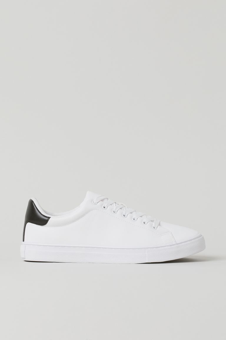 Sneakers in faux leather with a padded top edge. Tongue and lacing at front. Mesh lining made fro... | H&M (US + CA)