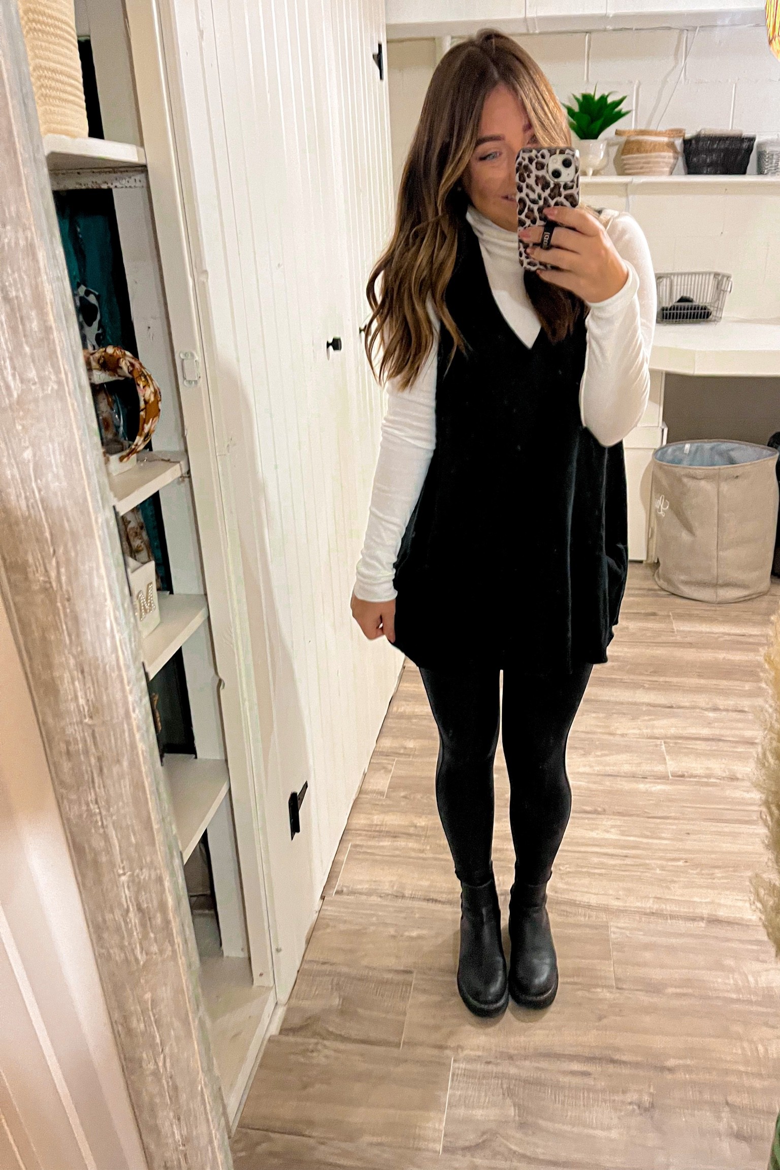 Turtleneck medium, leggings medium, sweater vest large (sized up for length), boots TTS. 

#LTKSeasonal #LTKU #LTKfit