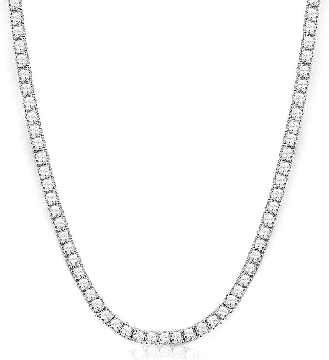 RINEY&KY 925 Sterling Silver Tennis Necklace (3mm) for Women and Men, 18K White Gold Plated with ... | Amazon (US)