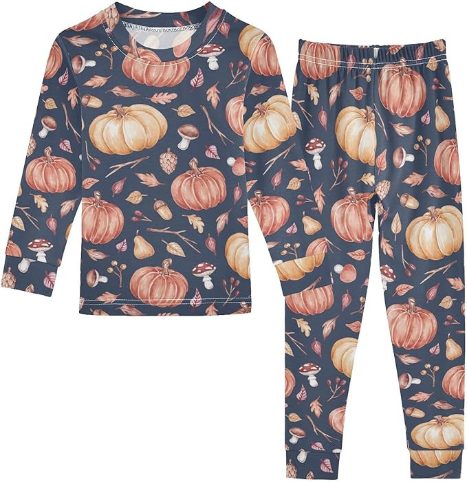 Pajama Sets Long Sleeve Fall Leaves Mushrooms Pumpkins Soft Comfy Sleepwear 2 Piece PJS 3-8T | Amazon (US)