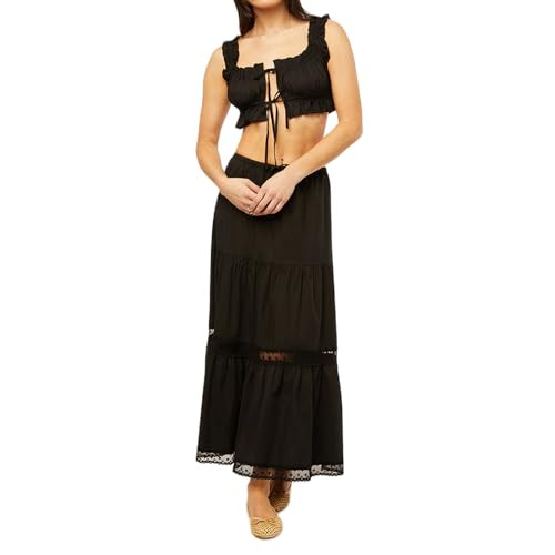 Sexy 2 Piece Maxi Skirt Set for Women Y2k Ruched Sleeveless Backless Top+Elastic Waist Ruffle Flowy Skirts Beachwear | Amazon (US)