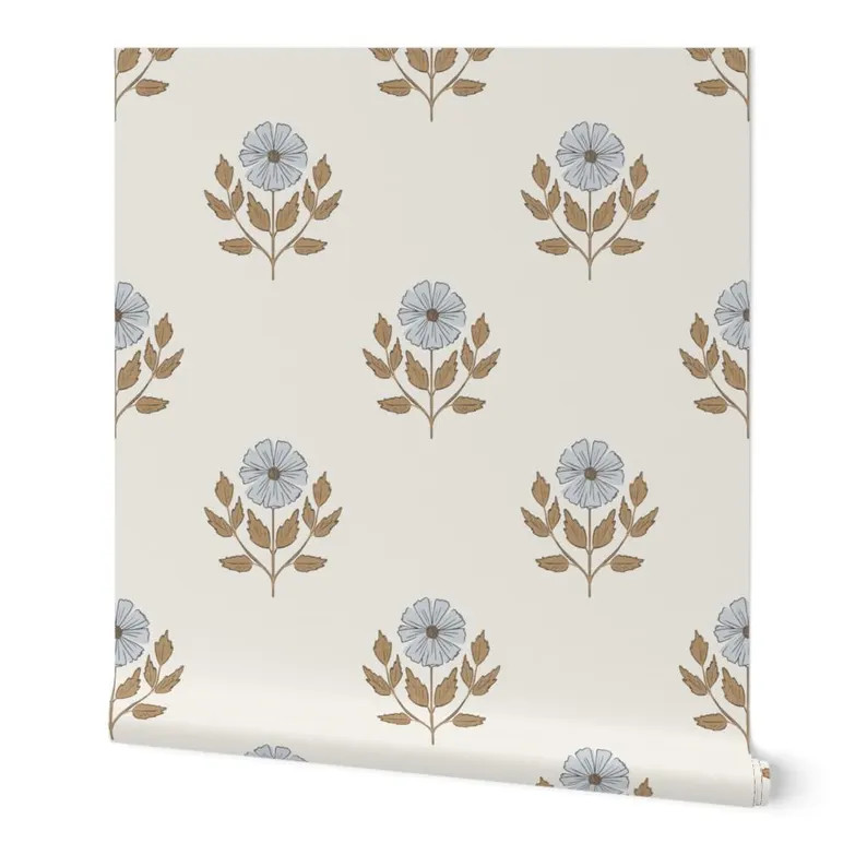 Vintage Boho, Cosmo Floral Wallpaper in Light Blue, Removable Peel & Stick or Pre-pasted, Nursery... | Etsy (US)