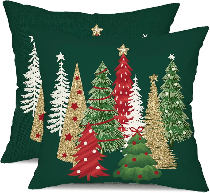 DFXSZ Christmas Pillow Covers 18x18 Inch Set of 2 Christmas Tree Decorative Green Throw Pillows W... | Amazon (US)