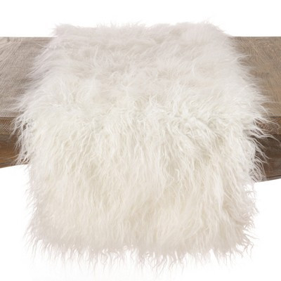 Saro Lifestyle Faux Fur Mongolian Table Runner, Ivory, 16" x 90" | Target