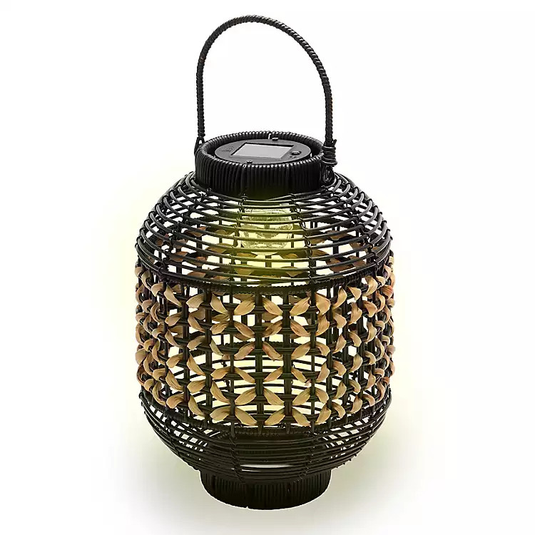 New! Natural Woven Black Solar Lantern, 13 in. | Kirklands