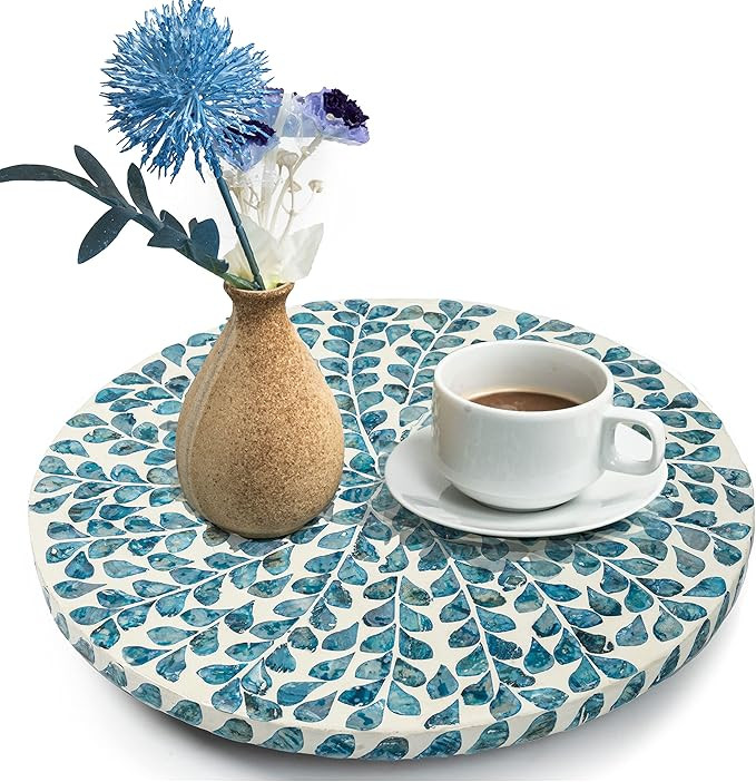 CLAYNIX Lazy Susan for Countertop - Lazy Susan for Table, Mother of Pearl Turntable Organizer, Wo... | Amazon (US)