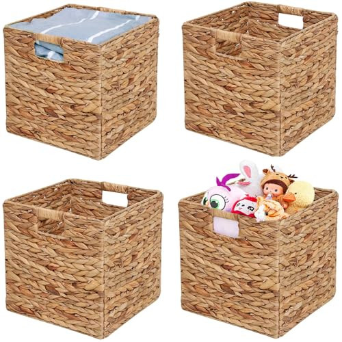 JGJCYO9 Storage Baskets 11x11inch Cube Baskets 4 pcs Baskets,Foldable Handwoven Water Hyacinth Laundry Organizer,Cube Storage Baskets | Amazon (US)