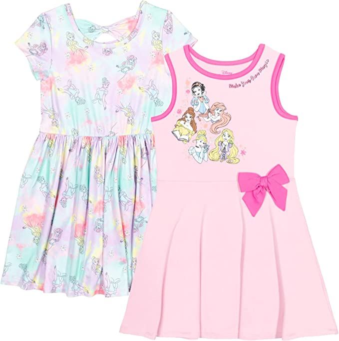 Disney Princess Ariel Snow White Rapunzel Girls 2 Pack Fashion Short Sleeve Dresses | Amazon (US)