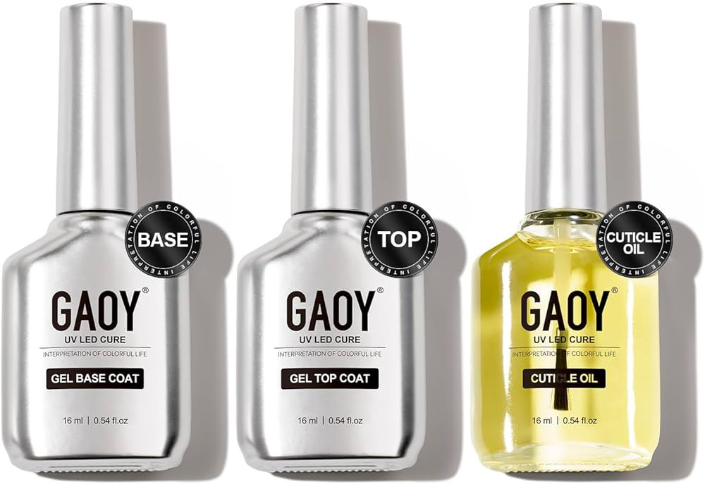 GAOY Gel Top Coat, Base Coat and Cuticle Oil Set, 3 Pcs 16ml Glossy No Wipe Combination for UV Li... | Amazon (US)