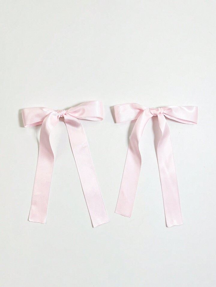 2pcs/Set Women's Solid Color Satin Ribbon Bow Hair Clips, Suitable For Daily Wear And Travel Cute | SHEIN