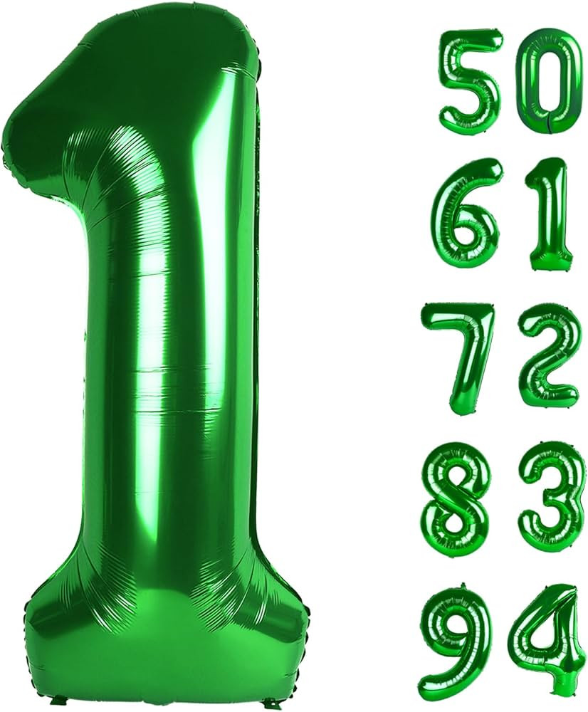 40 Inch Green 1 Balloon for First Birthday, 1st Number Balloons Birthday Decorations for Girl Boy... | Amazon (US)
