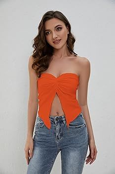 MISSACTIVER Women’s Y2K Sexy Twist Front Tube Top Strapless Sleeveless Solid Cut-Out Midriff Cr... | Amazon (US)