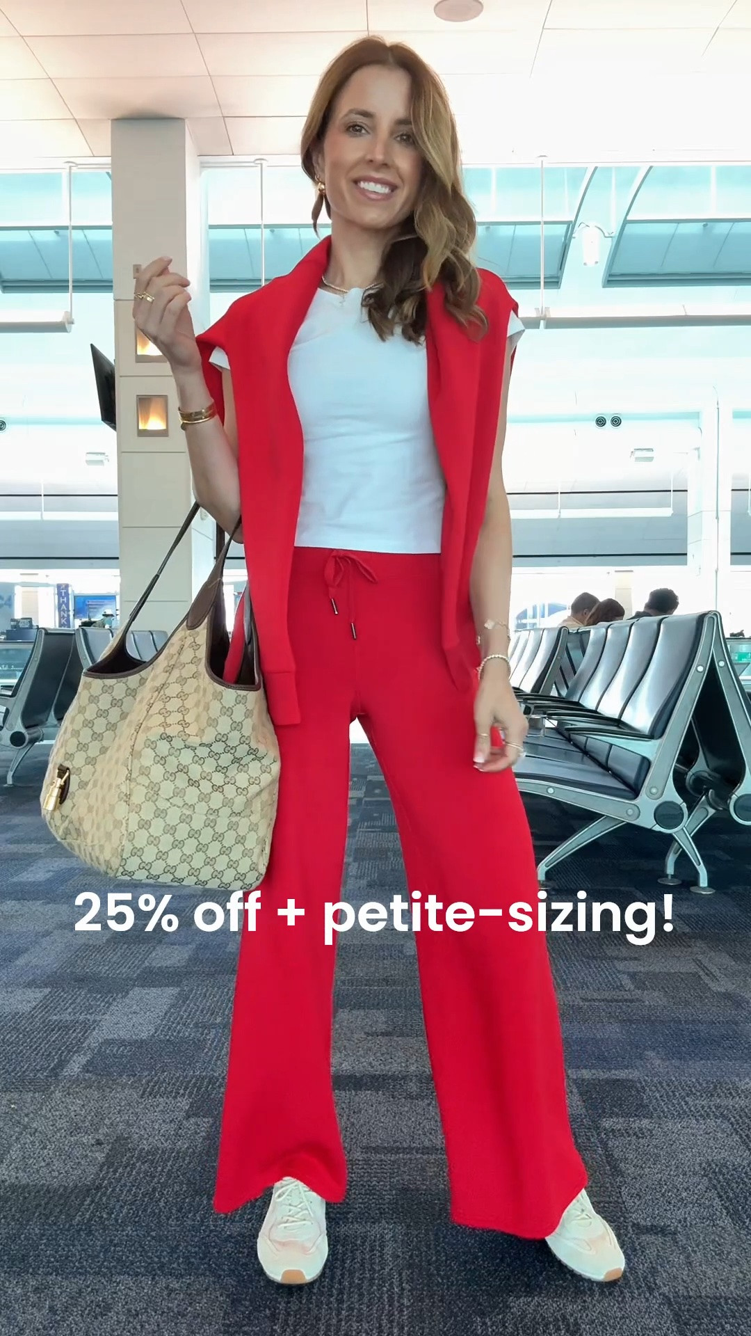 Code AE25! My travel essentials! My travel must-haves. Travel favorites. My travel outfit. Airport outfit. The best matching sets! Wearing XS petite in pants and XS in top. I went up half a size in cream sneakers. Gucci Mercato tote in size large.

#LTKootd #LTKTravel #LTKgrwm