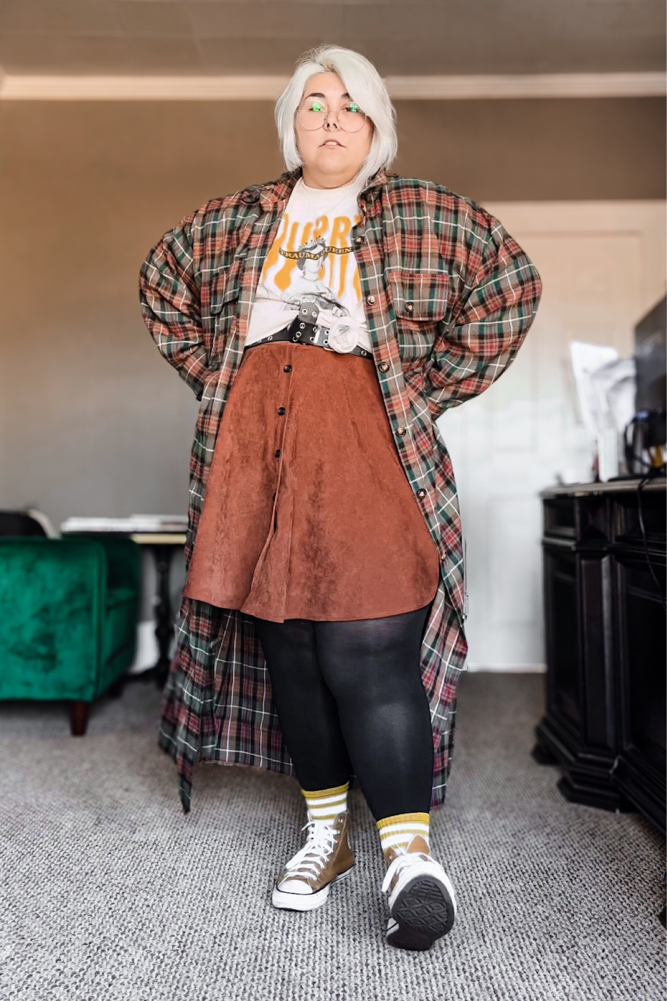 Plus Size Ootd Long Flannel
Flannel: Dressed in LaLa
Shirt: Durry Music Merch 
Skirt: SHEIN 
Tights: SHEIN
Socks: Rue21 Men 
Shoes: Converse

#LTKmidsize #LTKstyletip #LTKplussize
