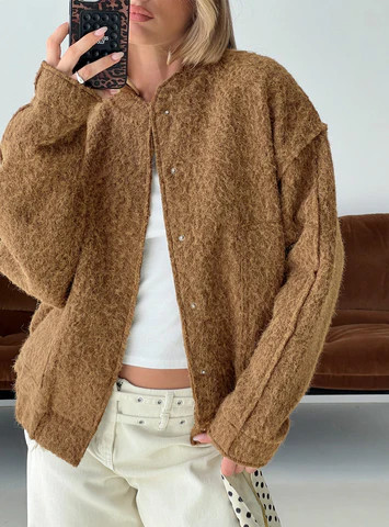 Kemberly Soft Textured Bomber Jacket Brown | Princess Polly US