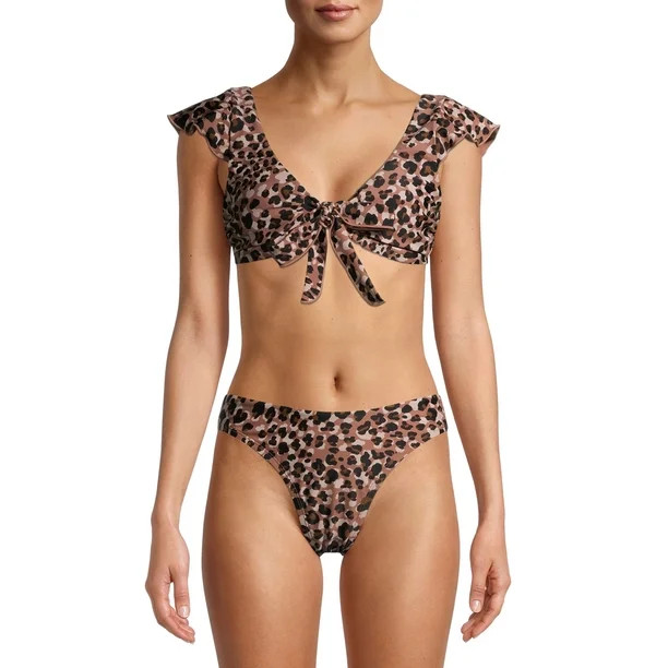 Time and Tru Women's Ruffle Cap Sleeve Tie Front Bikini Swim Top | Walmart (US)
