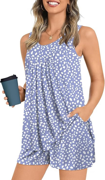 POPYOUNG Womens Summer 2 piece Pajamas Sets Sleevelesss Tank Tops with Comfy Shorts Ladies Pjs Se... | Amazon (US)