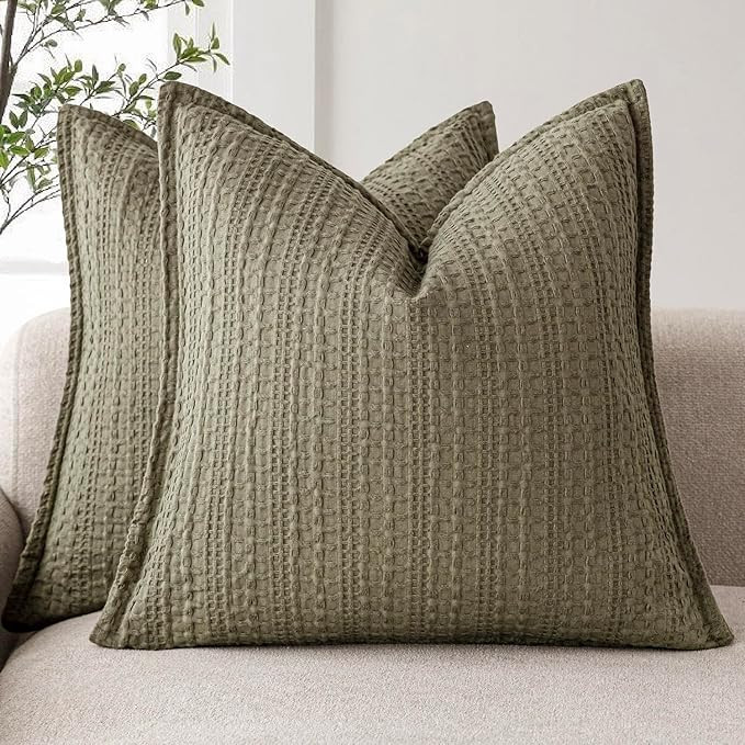 Foindtower Set of 2 Decorative Cotton Waffle Weave Throw Pillow Covers Euro Shams Cushion Covers ... | Amazon (US)