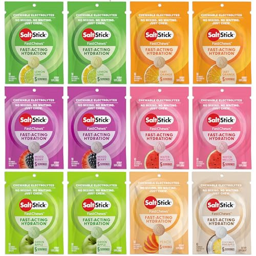 SaltStick Electrolyte FastChews - 120 Count Variety Pack - Chewable Electrolyte Tablets for Hydration, Salt Tabs - 10 Count (Pack of 12) | Amazon (US)