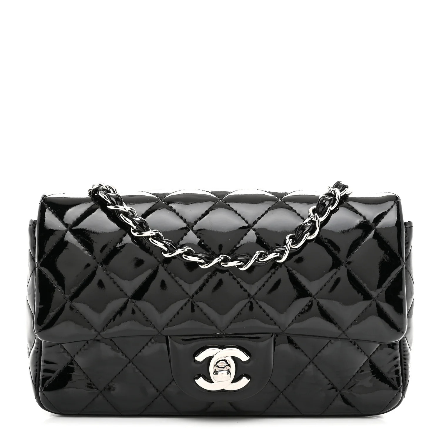 Chanel Patent Calfskin Quilted Mini Rectangular Flap Black | FASHIONPHILE (US)