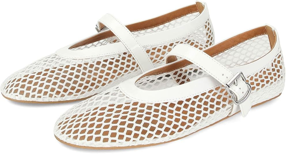 MICIFA Women's Mesh Ballet Flats Fishnet Ballerina Flats Buckle Strap Mary Jane Causal Daily Dres... | Amazon (US)