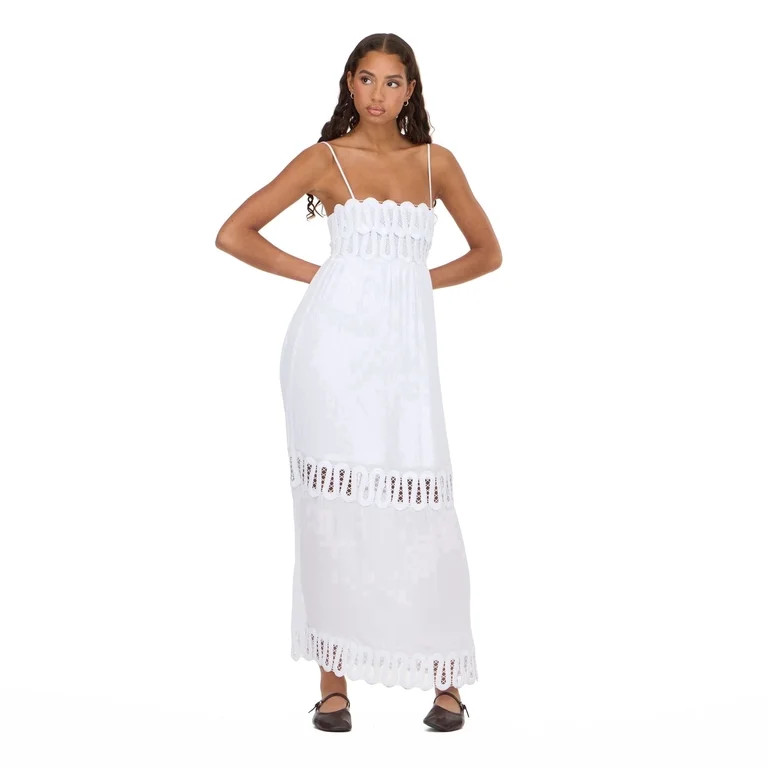 Forever 21 Women\u2019s Maxi Dress with Lace Yoke Detail, Sleeveless Tiered Flowy Long Dress for ... | Walmart (US)