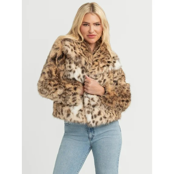 Jessica Simpson Women's Round Collar Faux Fur Jacket, Sizes XS-XXL | Walmart (US)