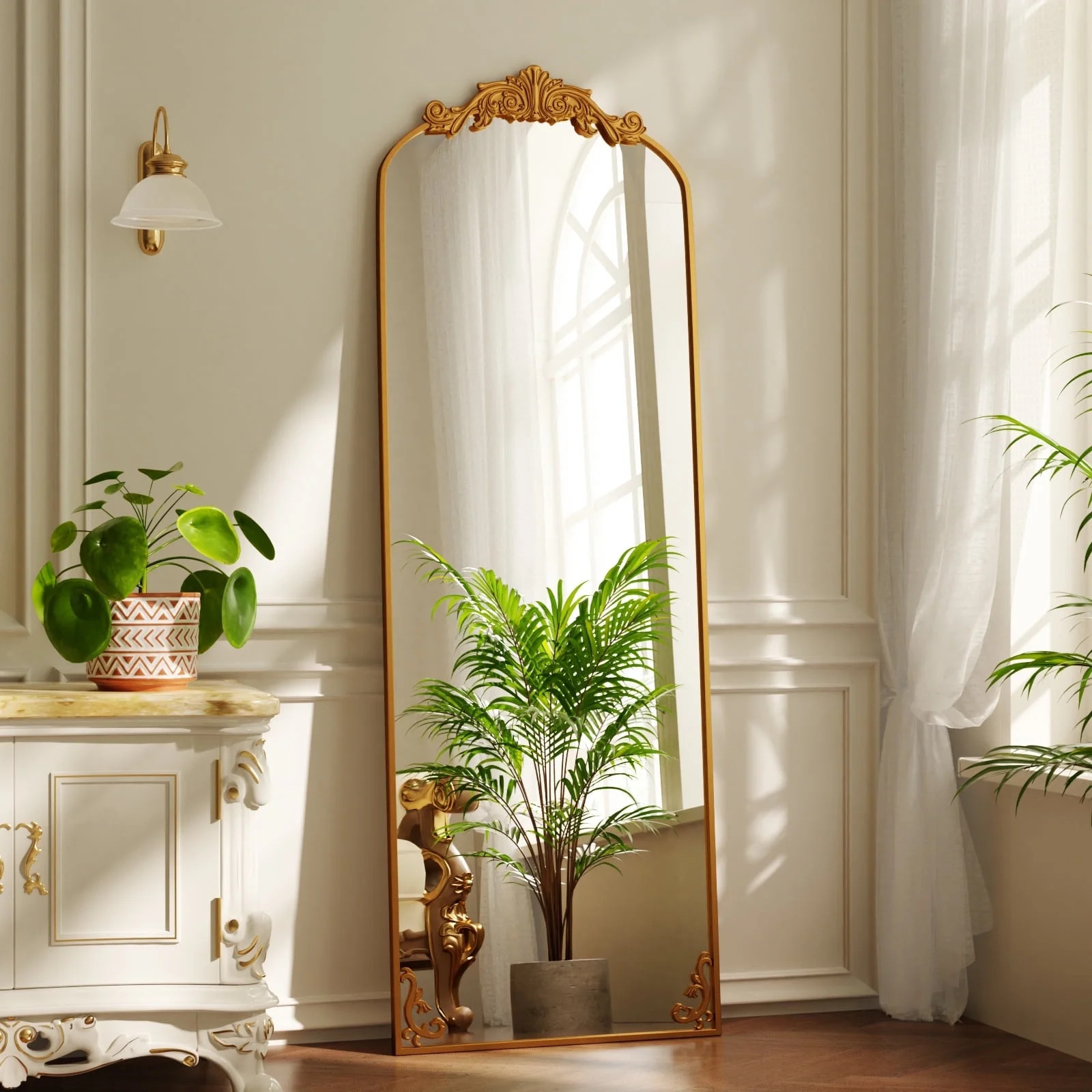 BEAUTYPEAK 66"x21" Arched Full Length Mirror Metal Vintage Mirror Baroque Style,Gold - Walmart.co... | Walmart (US)