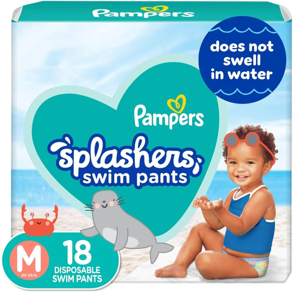 Pampers Splashers Swim Diapers - Size M, 18 Count, Gap-Free Disposable Baby Swim Pants | Amazon (US)
