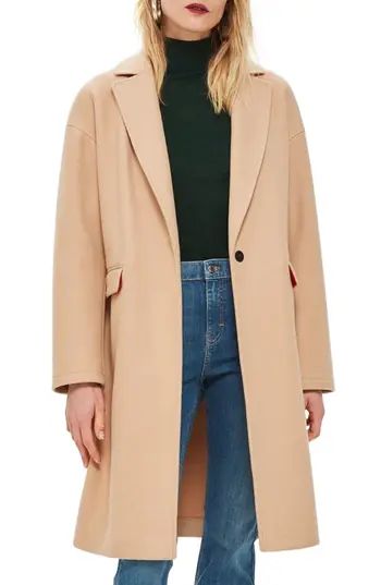 Women's Topshop Lily Knit Back Midi Coat, Size 2 US (fits like 0) - Beige | Nordstrom